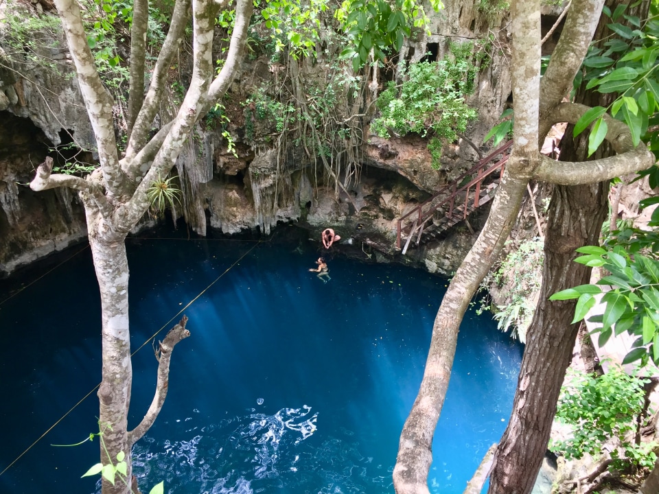 three beautiful cenotes near Mérida, stairways of approximately 15 to 30 steps, local lunch