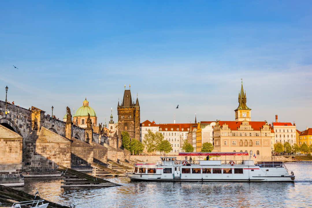 Vltava River, Charles Bridge, Prague Castle, St. Nicholas Church (Malá Strana)