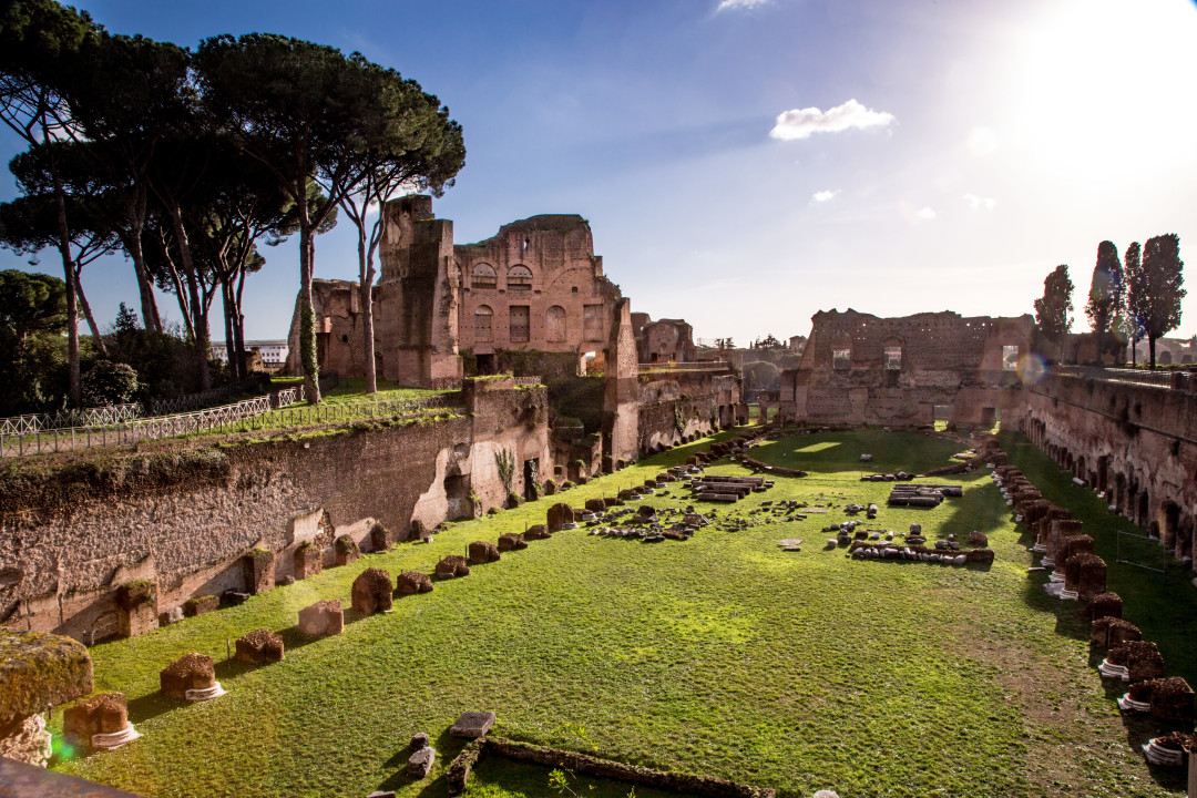 Colosseum arena, Palatine Hill terraces, Roman Forum, Via Sacra