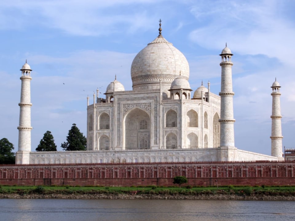 Taj Mahal at sunrise, Agra Fort ramparts, Jal Mahal Palace on Man Sagar Lake
