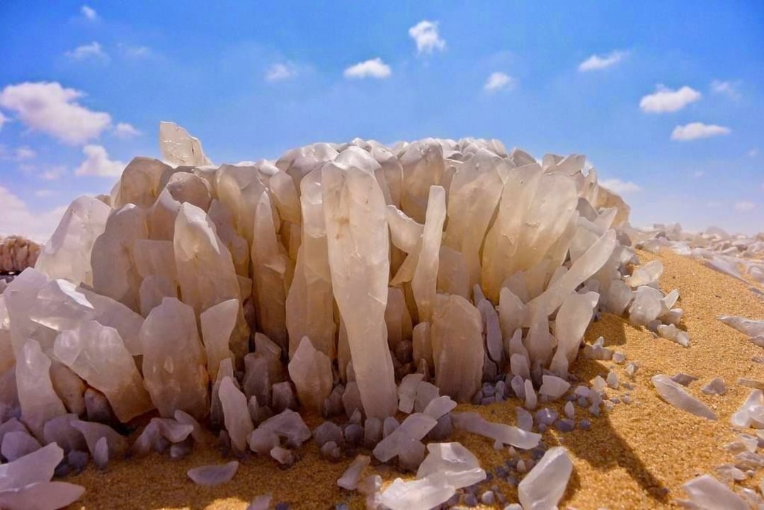 Black Desert volcanic hills, Crystal Mountain ridge, White Desert National Park chalk formations, Bahariya Oasis