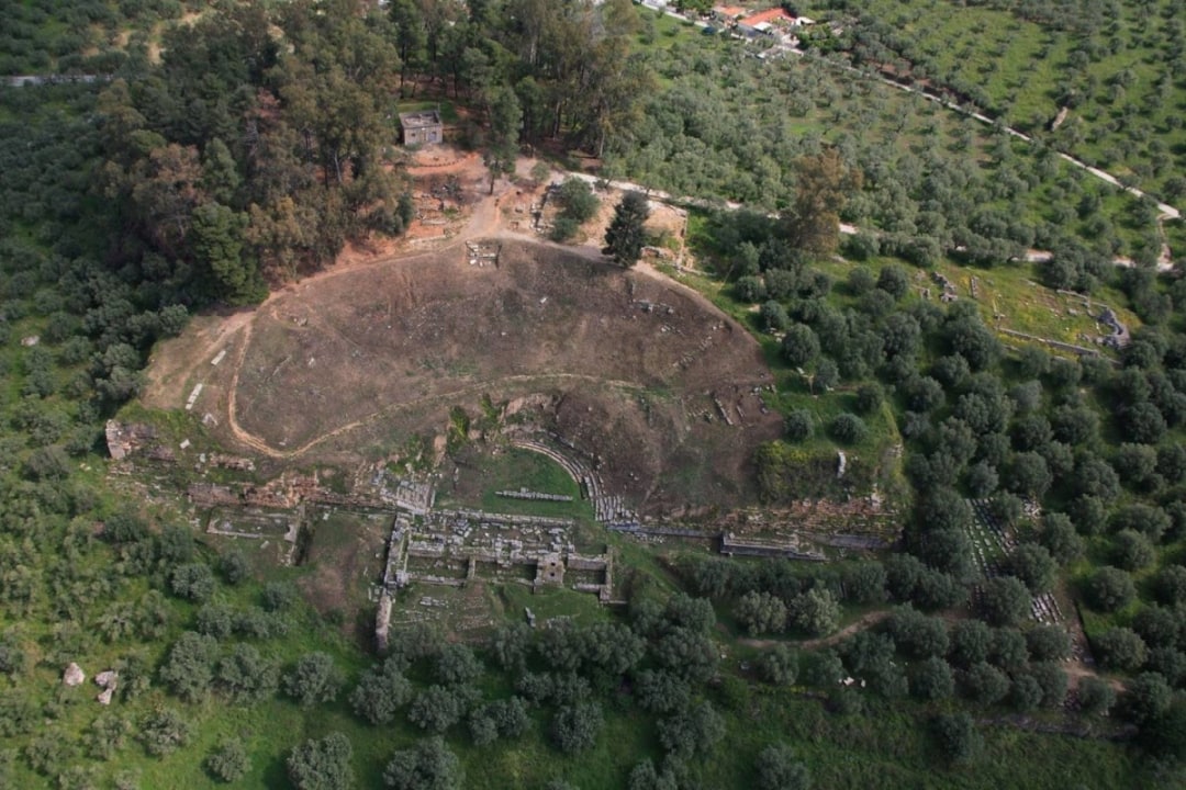 modern statue of Leonidas, Acropolis of ancient Sparta, ancient theatre