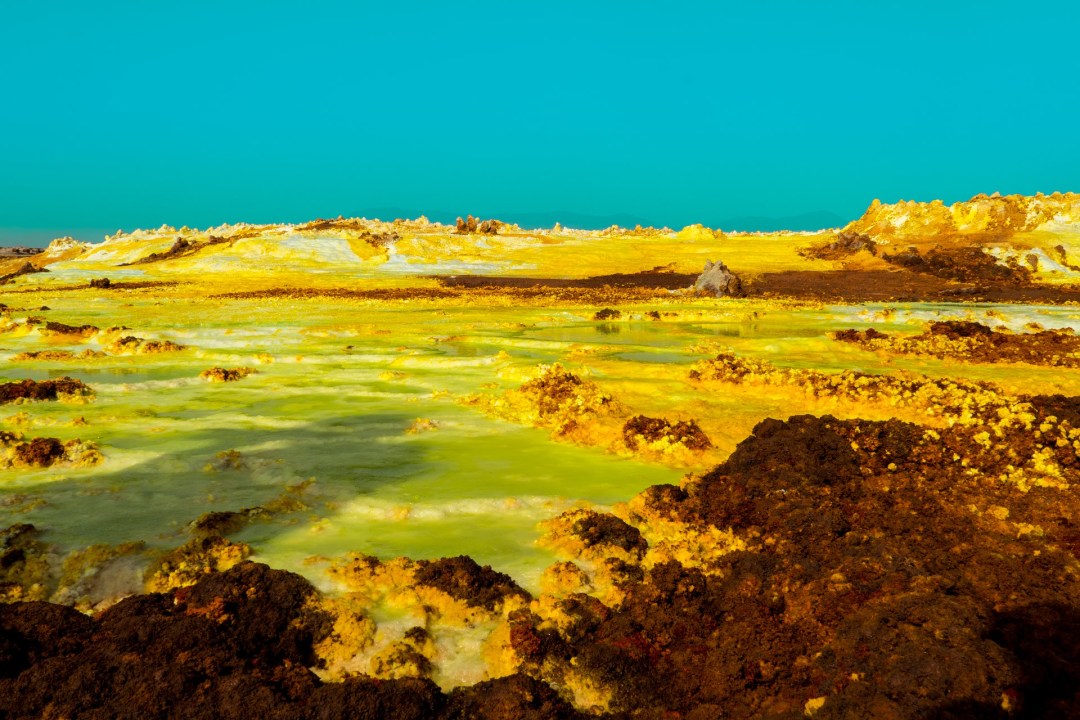 Erta Ale, Danakil Depression volcanic landscape, Lake Giulietti salt flats, camel caravans of Asebot