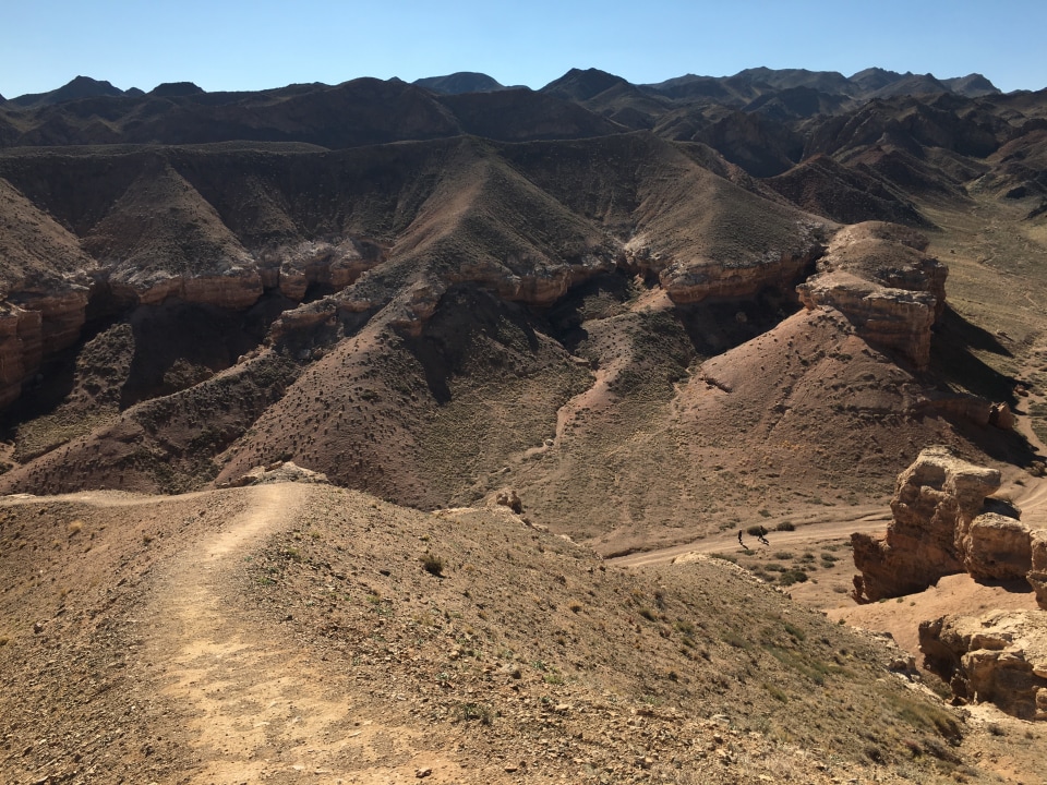Charyn Canyon red stone formations, Charyn River walk, Kazakh countryside