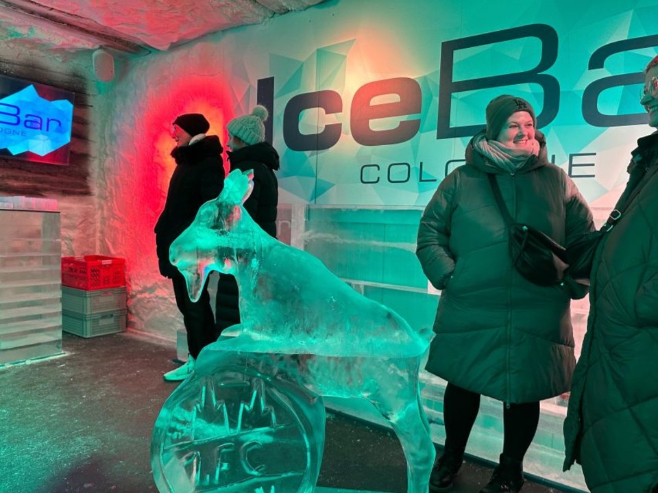 IceBar interior, Cologne Cathedral ice sculpture, FC Köln's mascot in ice