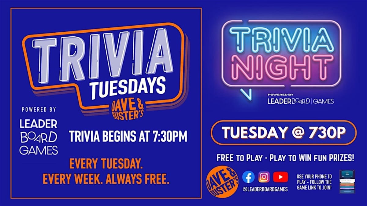 Trivia Night | Dave & Buster's - Niles OH - TUE 730p @LeaderBoardGames