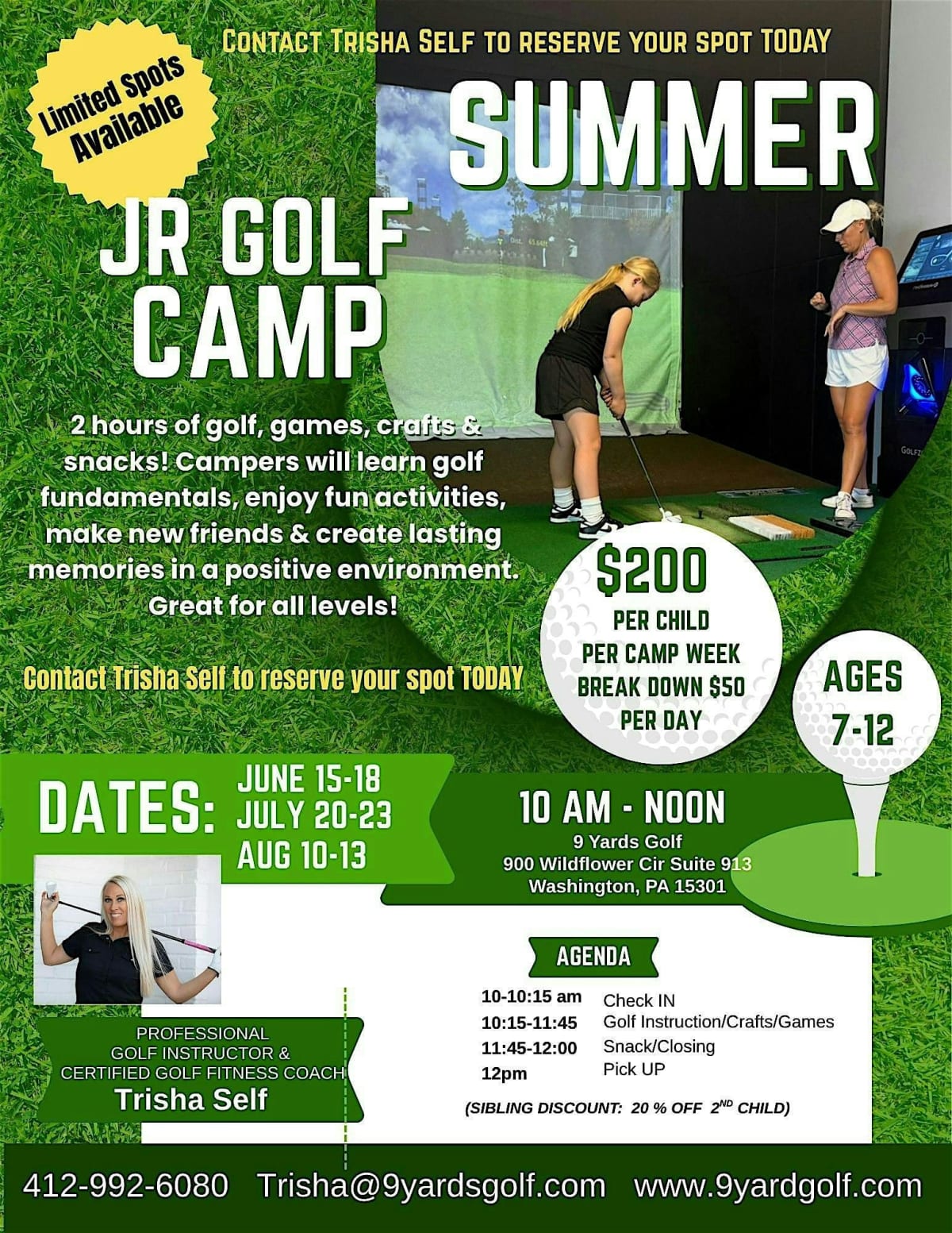 Summer Jr Golf Camp 2 hrs of focused  on golf fundamentals & fun activies