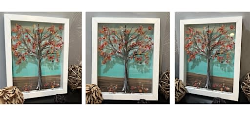 Crushed Glass & Painted Autumn Fall Tree  in Frame Paint Sip Art Class