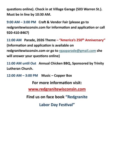 RAA Redgranite Labor Day Festival