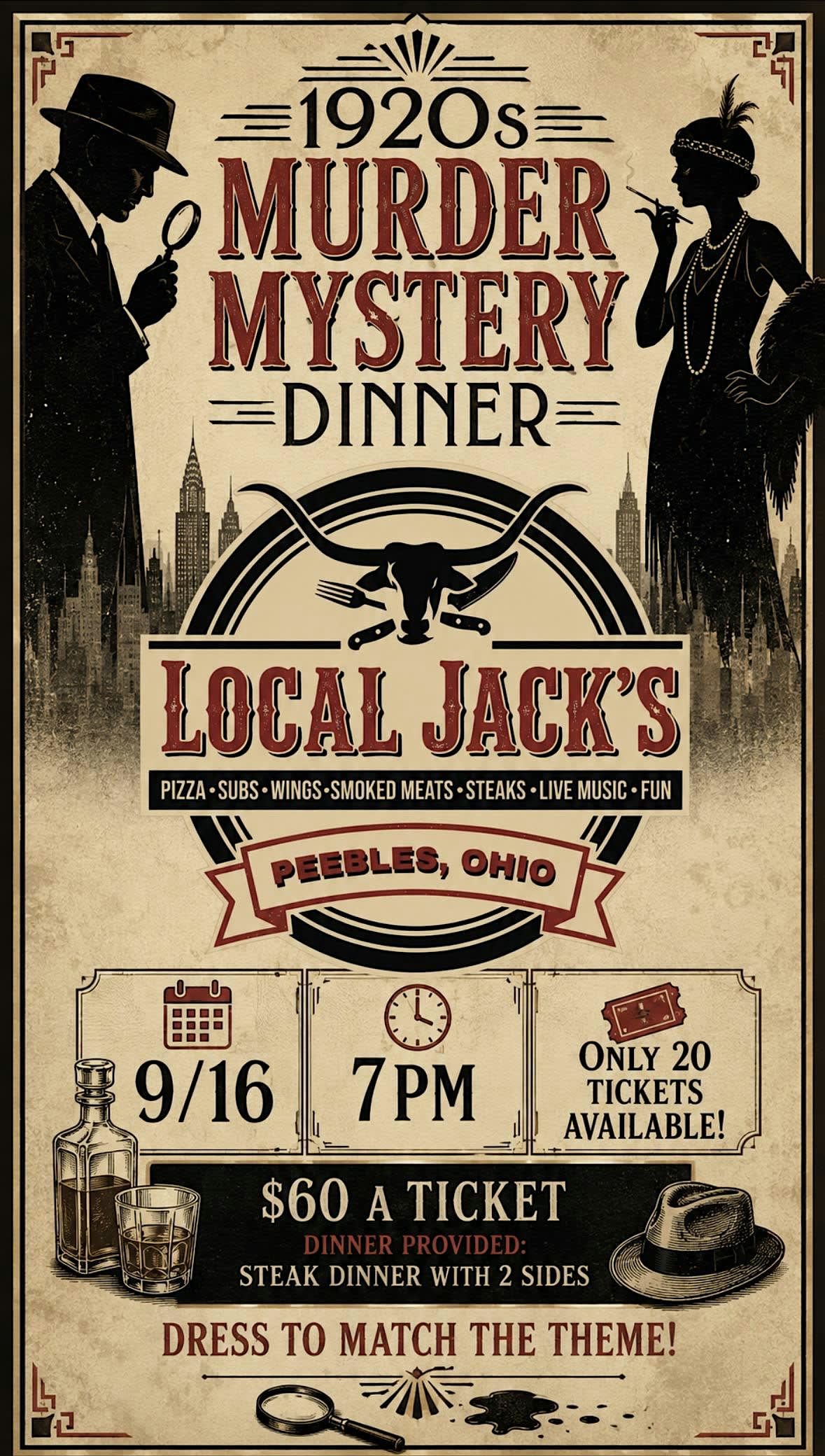 1920’s Murder Mystery Dinner at Local Jacks!