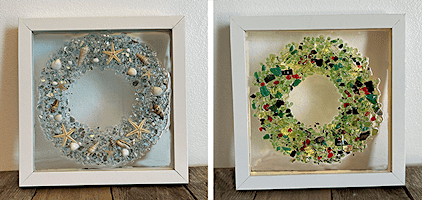 YOUR CHOICE Crushed Glass & Resin Beach or Christmas Wreath Art Class