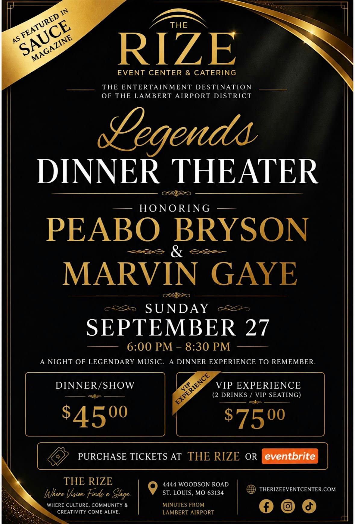 LEGENDS DINNER THEATER - Tribute to Marvin Gaye & Peabo Bryson