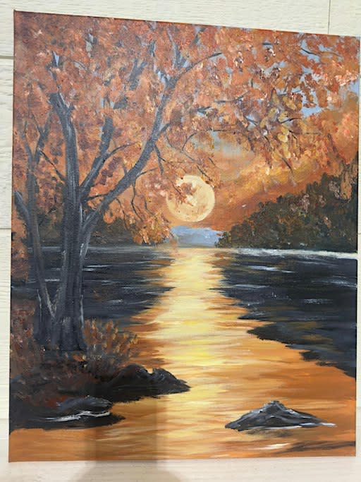 Fall Moon & Autumn Leaves