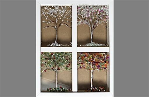 4 Seasons Trees Crushed Glass & Paint on Frame Paint Art Sip Class