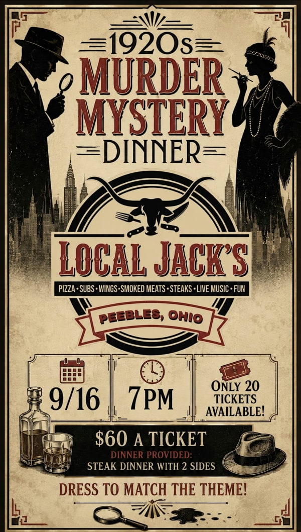 1920’s Murder Mystery Dinner at Local Jacks!