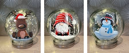 Choice of Snow globe with Lights Christmas  Art Wine & Sip Class