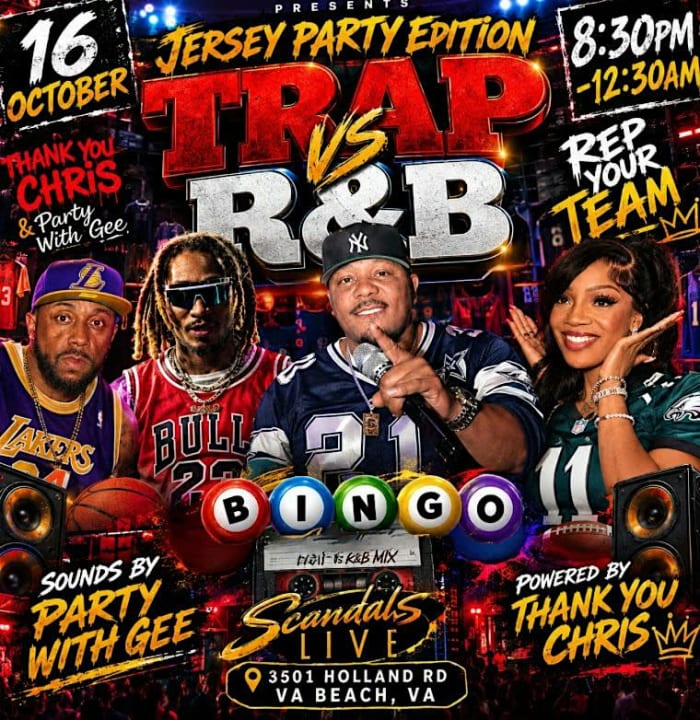 R&B BINGO VA Beach FRIDAY 10/16/26 At Scandals W/Thank You Chris