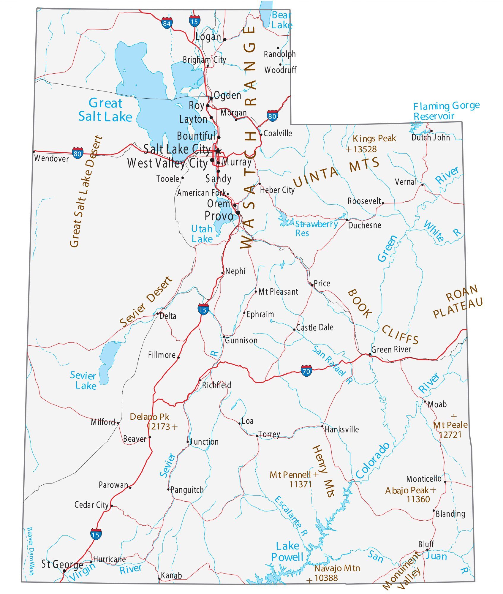 Map of Utah showing major cities, highways, and waterways