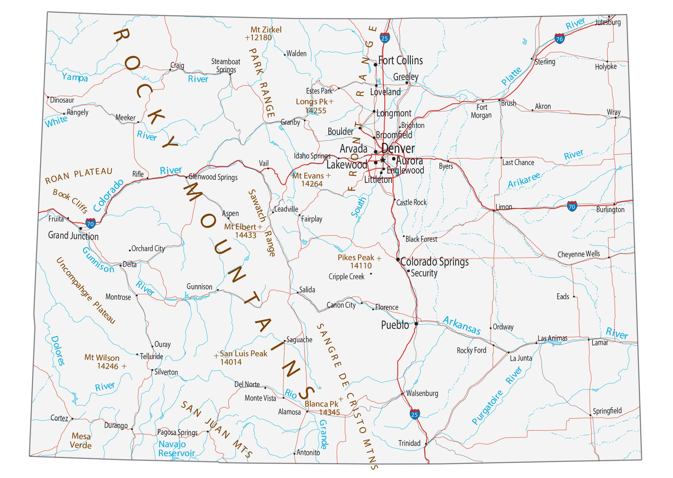 Map of Colorado showing major cities, highways, and waterways