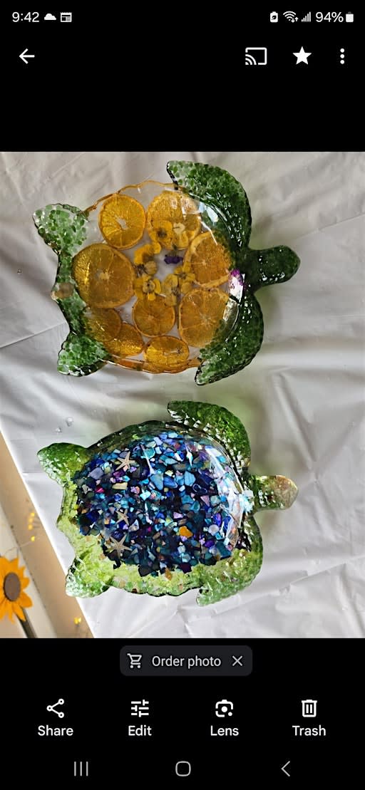 Make a Turtle bowl or turtle board- using resin, shells and glass