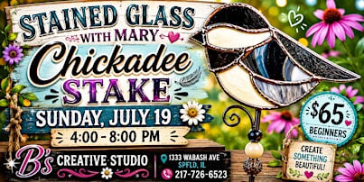 Stained Glass with Mary- CHICKADEE STAKE