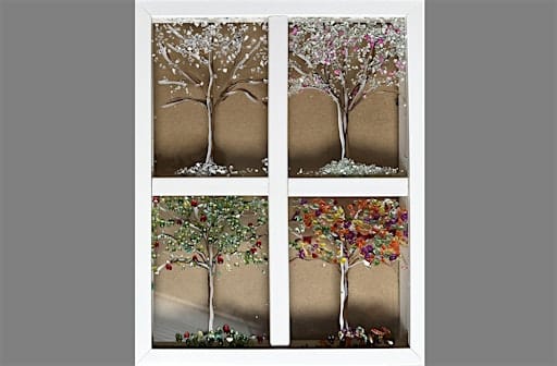 4 Seasons Trees Crushed Glass & Paint on Frame Paint Art Sip Class