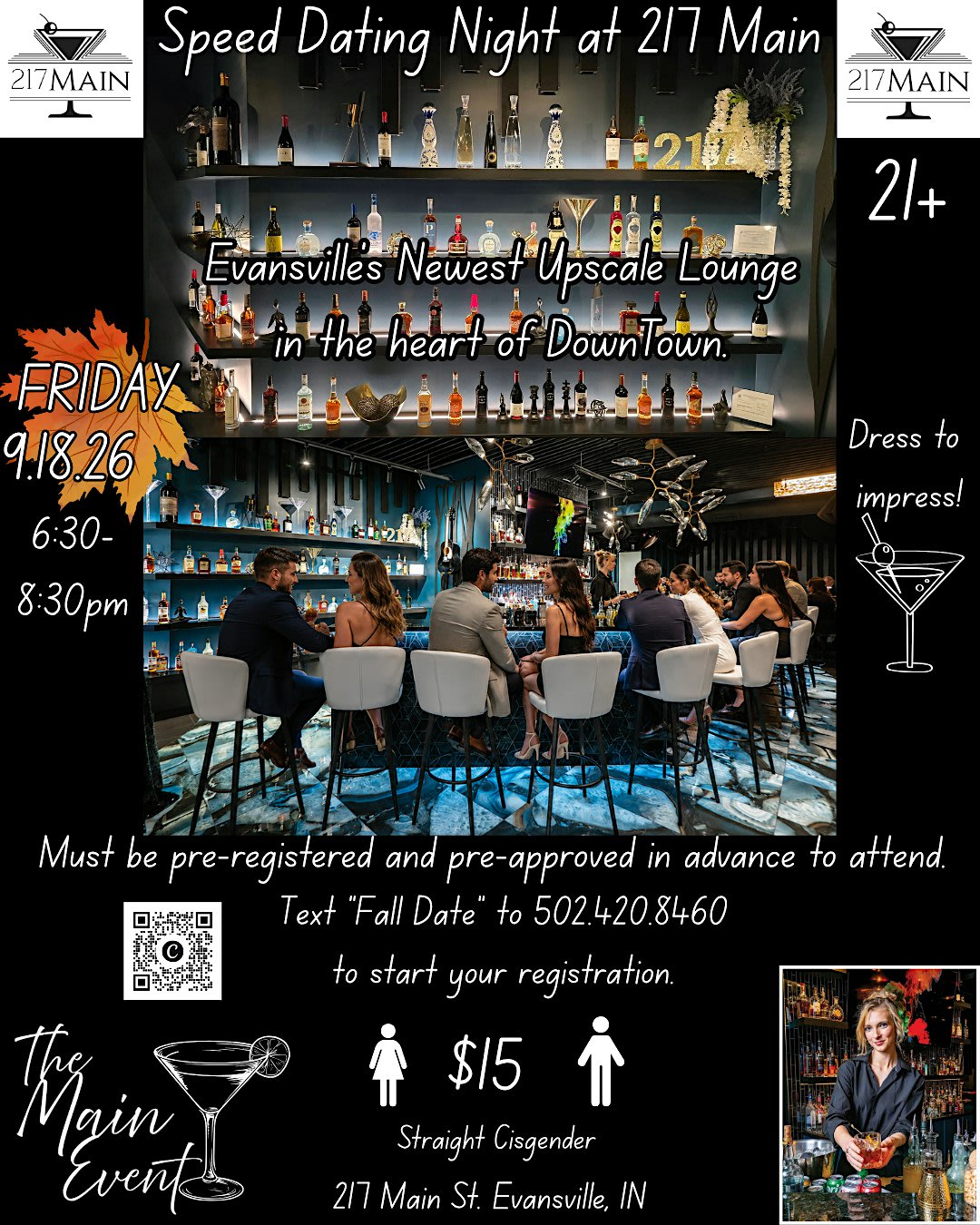Speed Dating Night at 217 Main-Must be pre-registered, pre-approved / paid