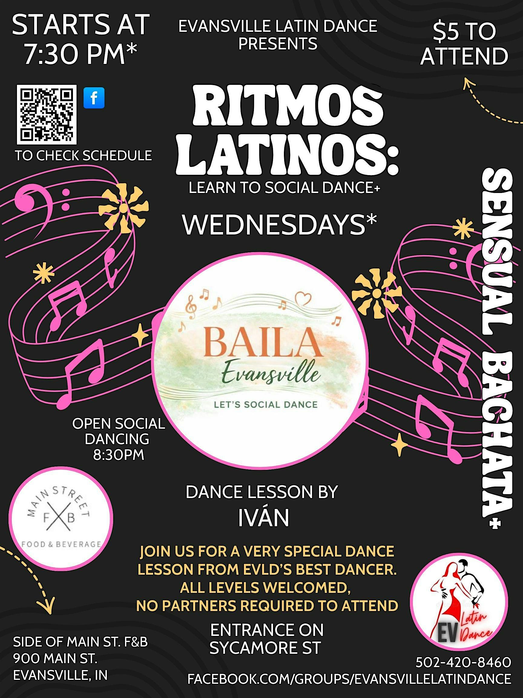 Ritmos Latinos: Bachata group class. $5 Cash in person