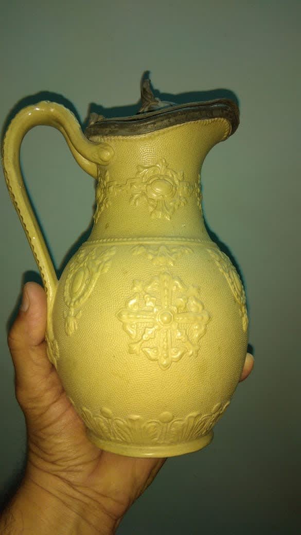 Stoneware Pitcher With Pewter Lid, photo 1 of 3