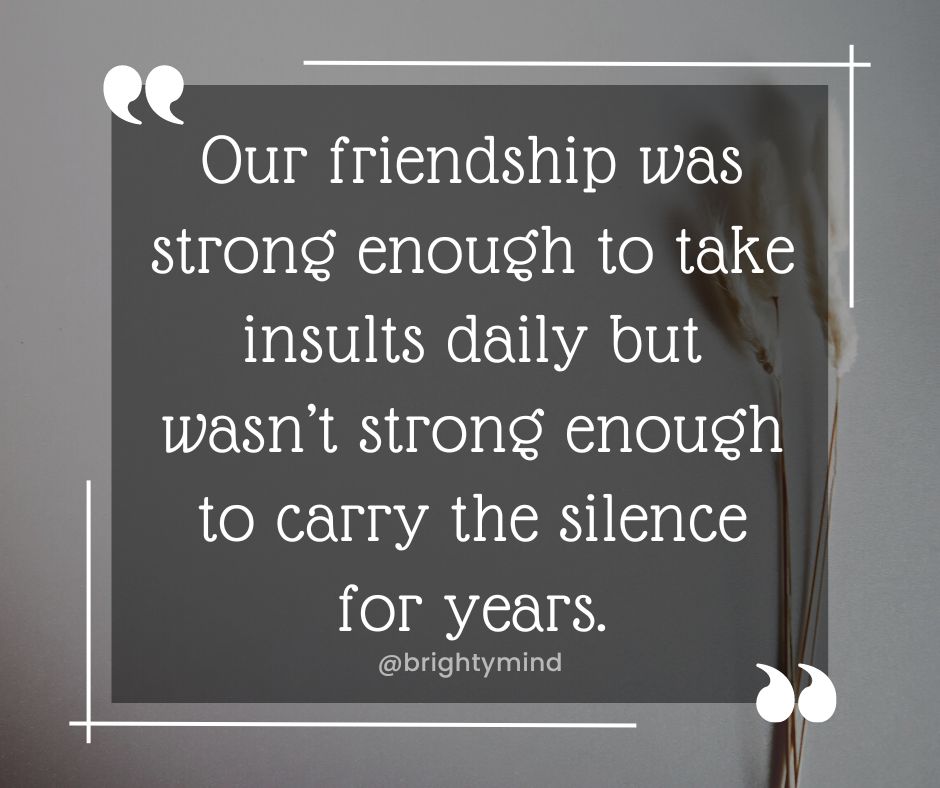 Our friendship was strong enough to take insults daily but wasn't strong enough to carry the silence for years
