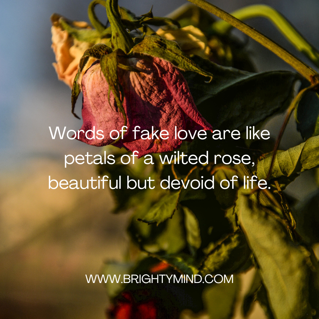 Words of fake love are like petals of a wilted rose, beautiful but devoid of life