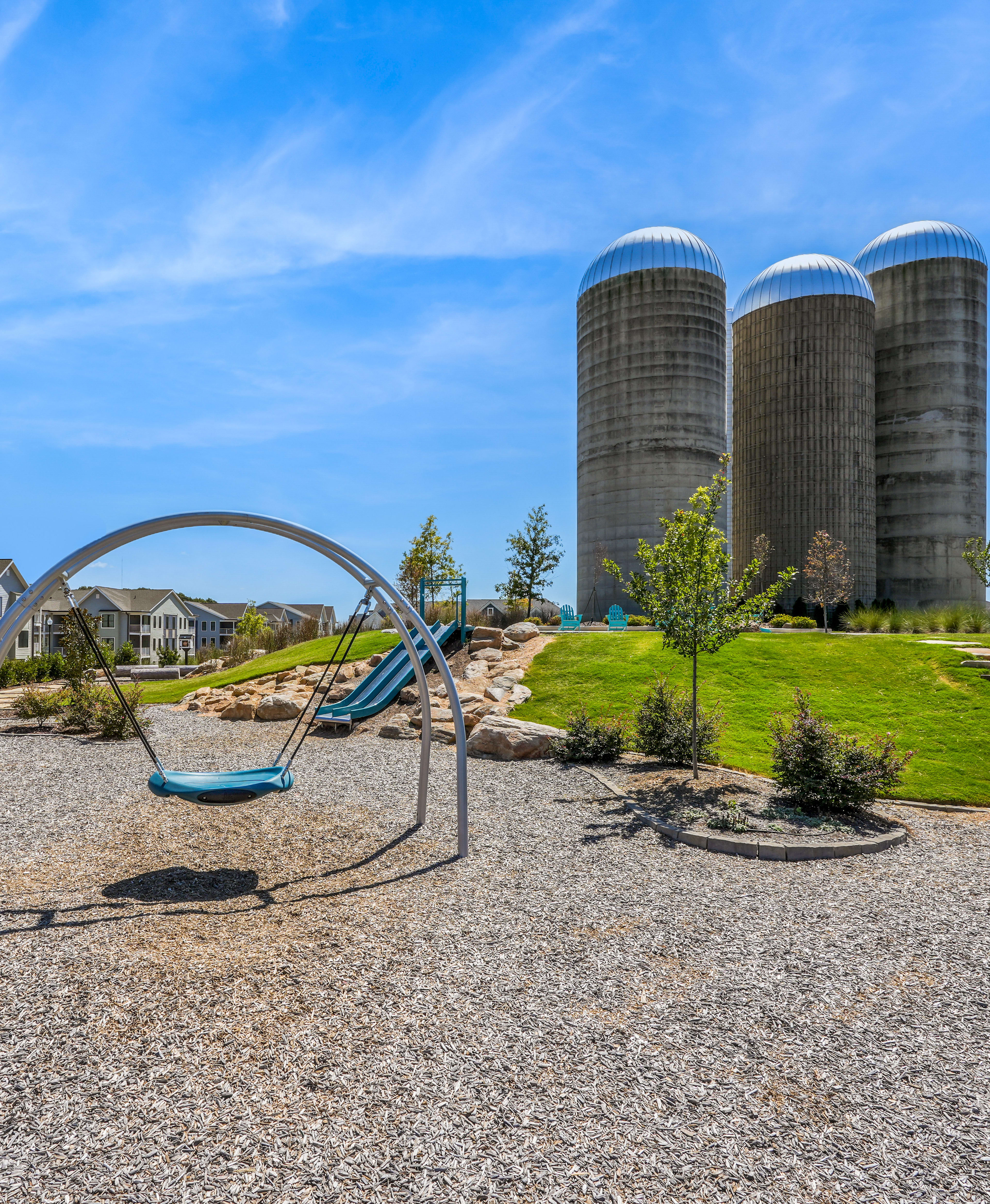 Silo Park honors Holding Village’s rich farm history with open green space for picnics, lawn games, and family fun outdoors.