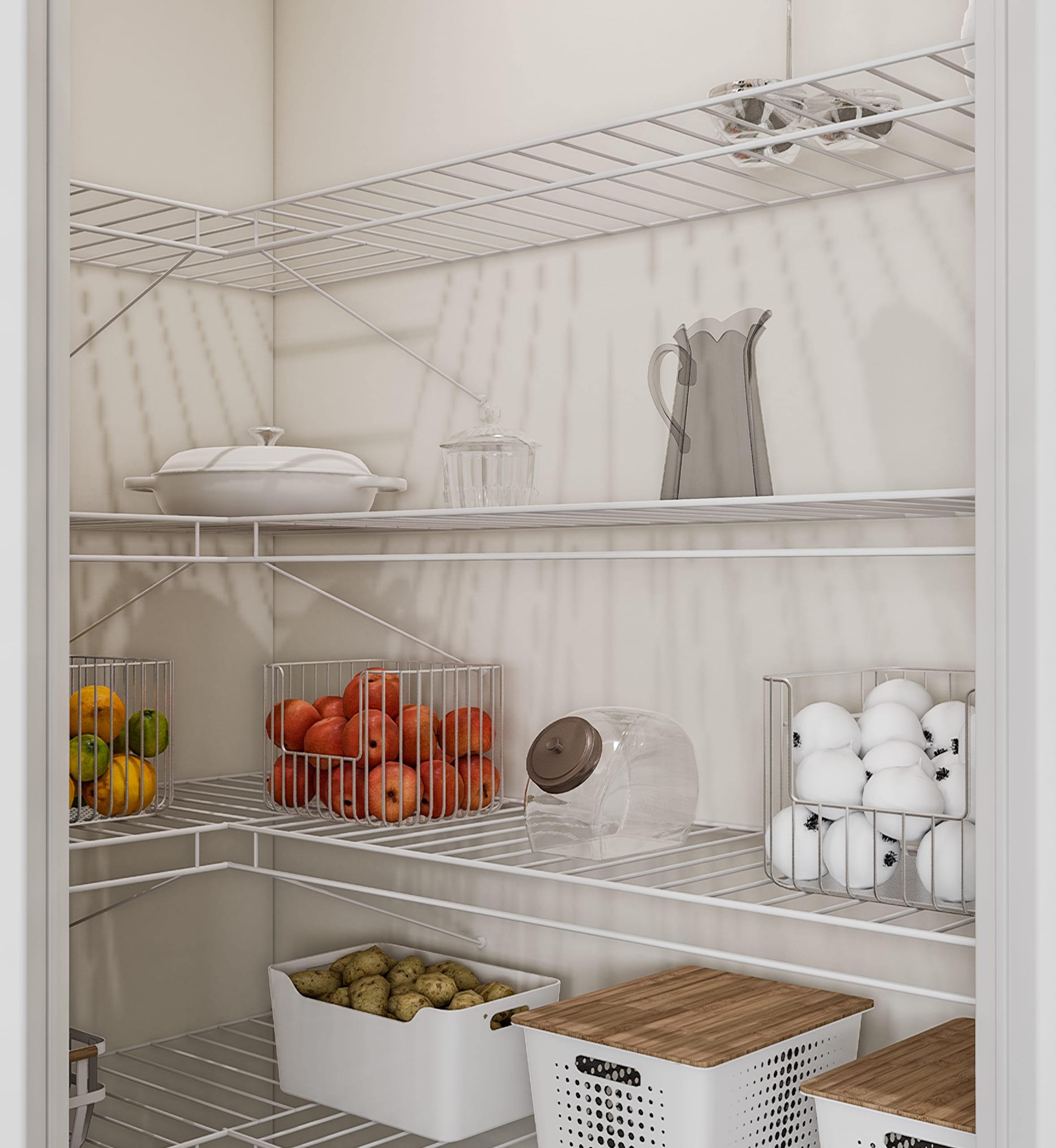 A well-organized refrigerator interior with various food items, containers, and kitchen utensils neatly arranged on the shelves.