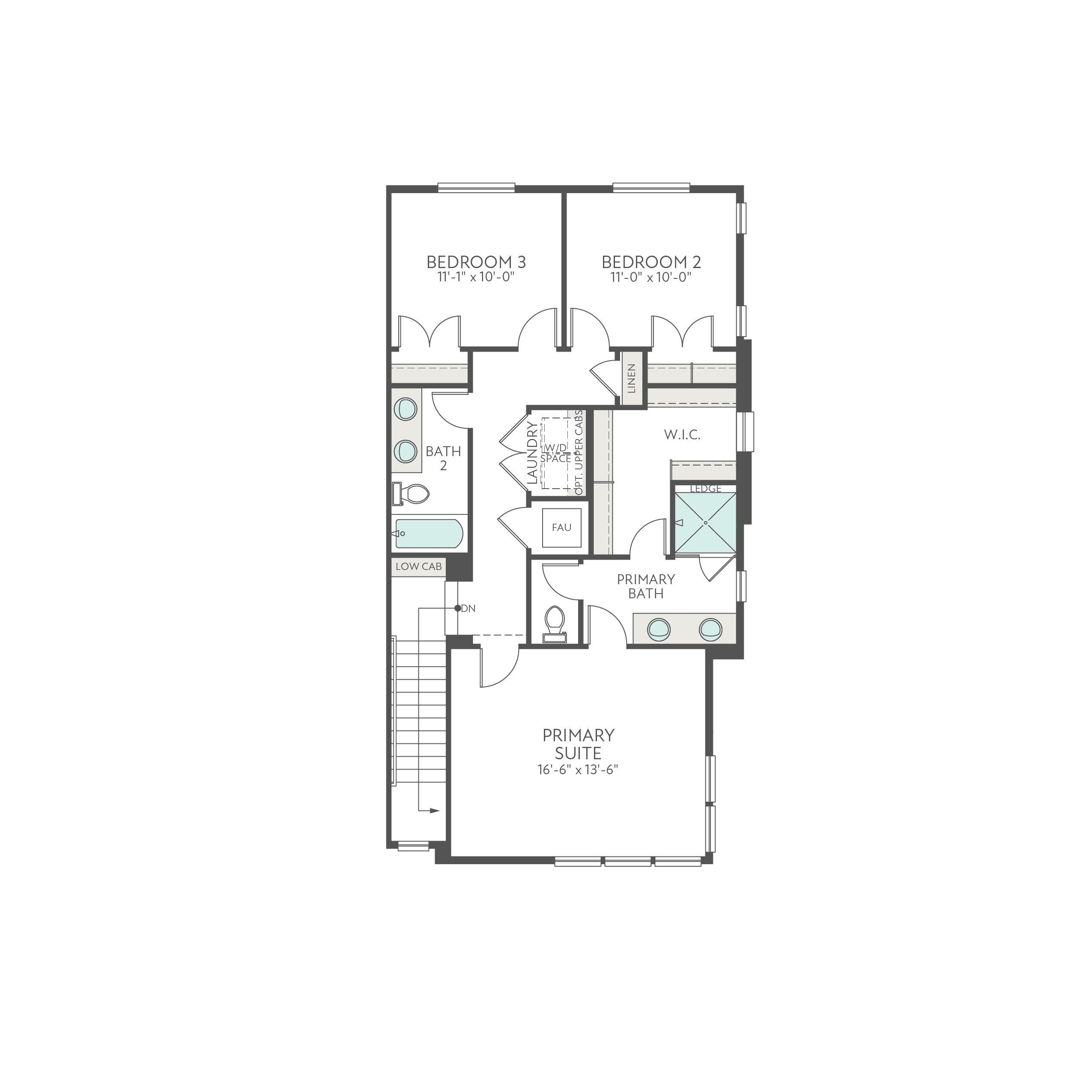 The image appears to be a floor plan or layout of a residential property, featuring two bedrooms, a primary suite, and various other rooms and spaces.