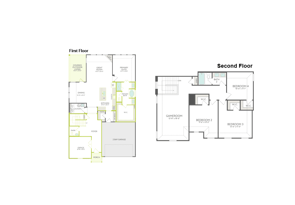 The image appears to be a floor plan or layout of a two-story residential building, with the first floor and second floor plans displayed side by side.