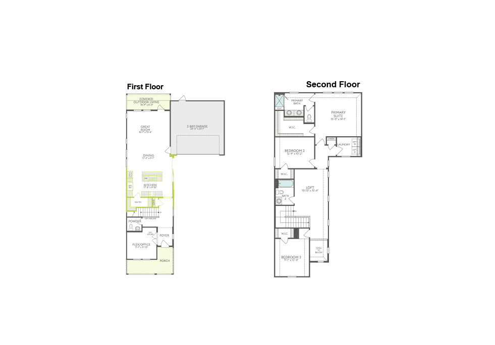The image appears to be a floor plan or layout of a two-story building, with the first floor and second floor plans displayed side by side.