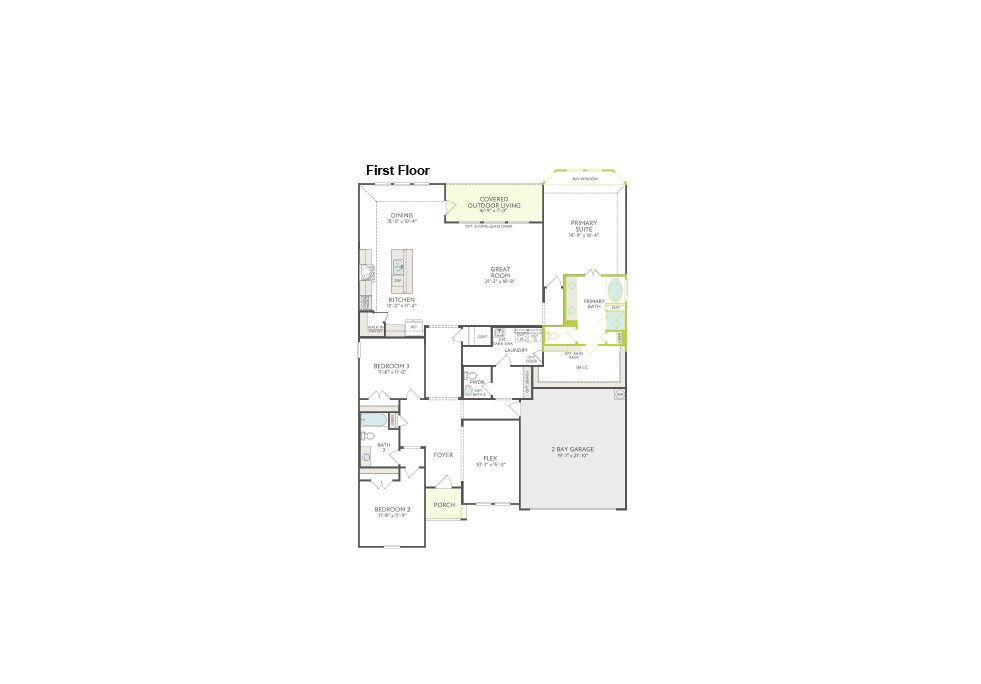 A floor plan of a house is shown with rooms labeled and dimensions provided, set against a plain white background.