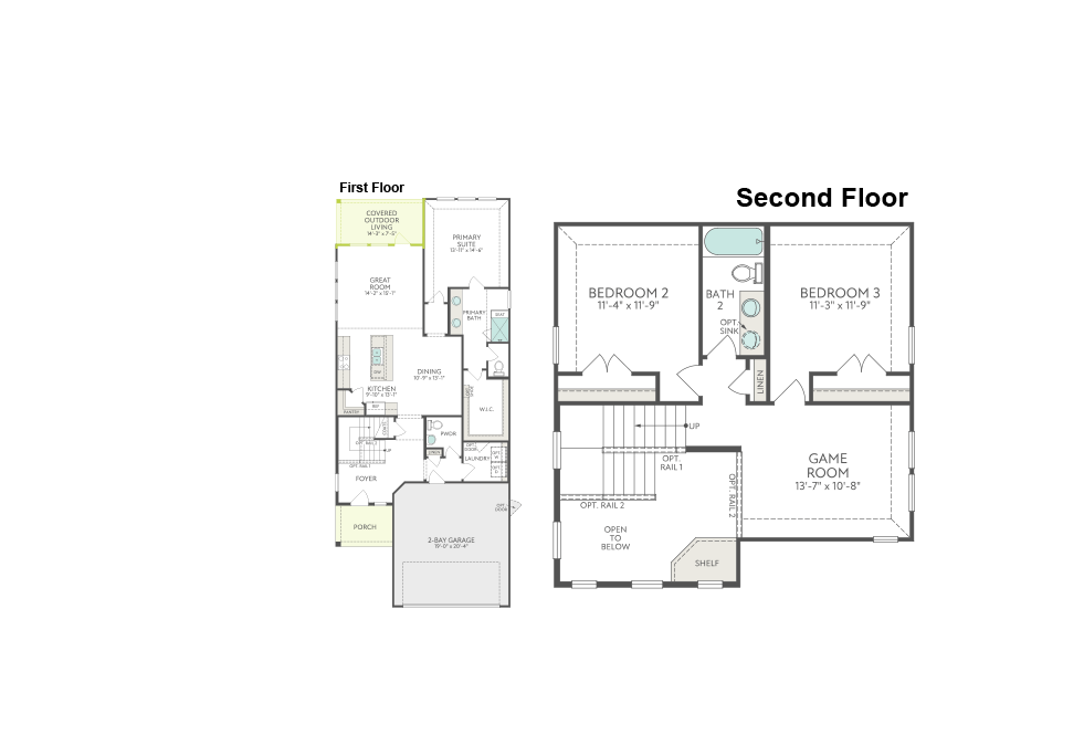 Floor plans for the first and second floors of a house are displayed against a white background.