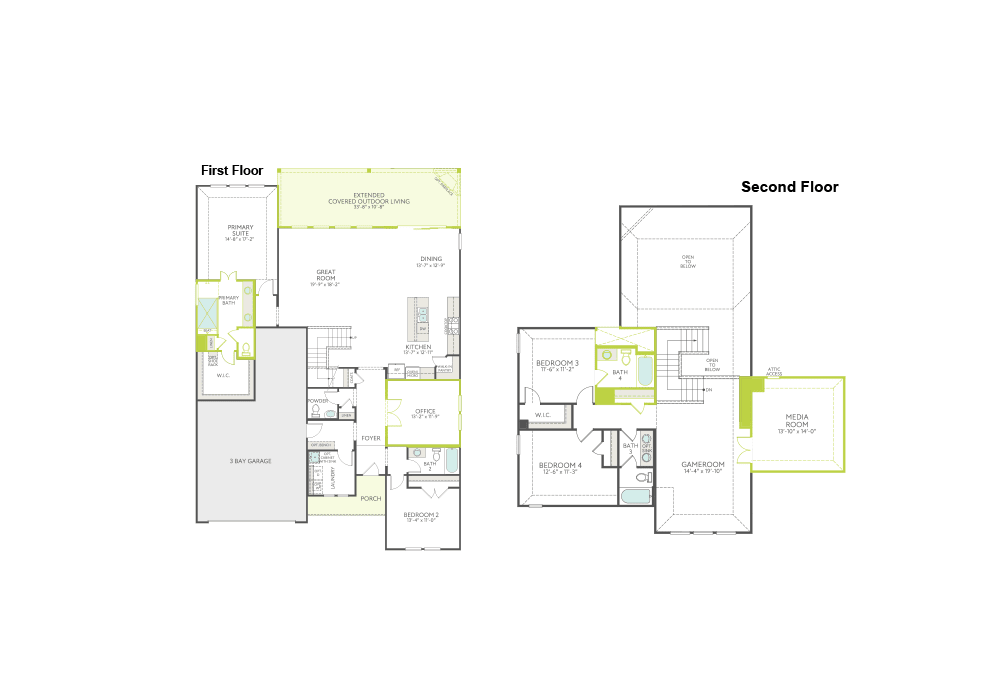 The image shows a floor plan for a two-story residential building, with the first and second floors displayed side by side. The plan includes various rooms and spaces, such as bedrooms, bathrooms, and living areas, along with their respective dimensions and layouts.