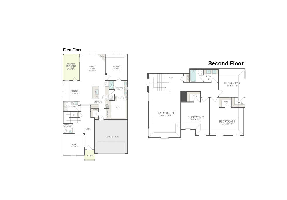 The image appears to be a floor plan or layout of a two-story residential building, with the first floor and second floor plans displayed side by side.