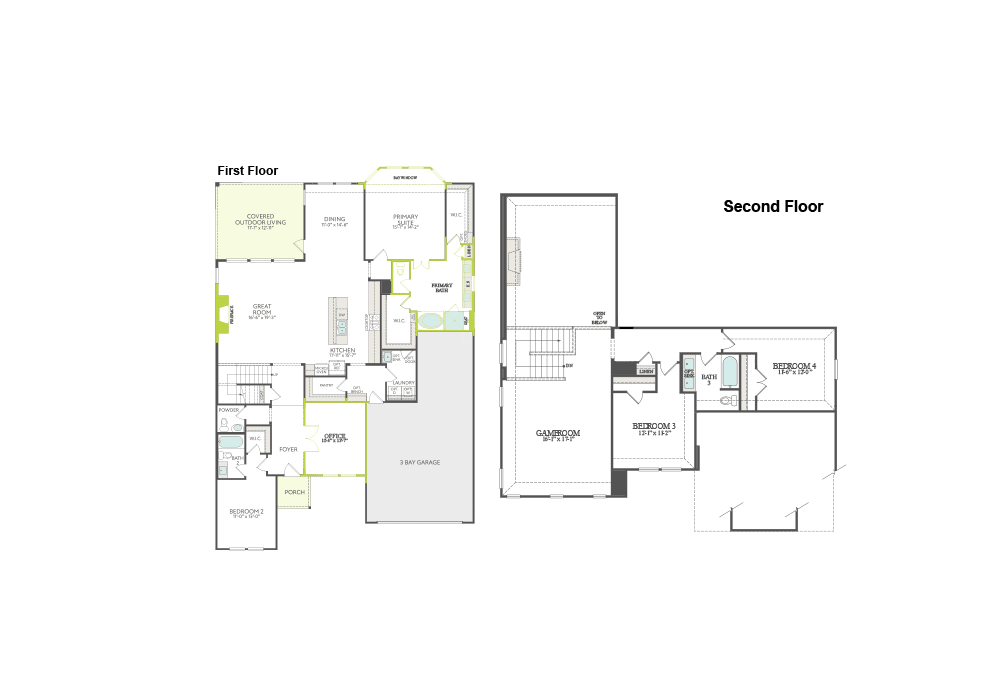 The image appears to be a floor plan or layout of a two-story residential building, with the first floor and second floor plans displayed side by side.