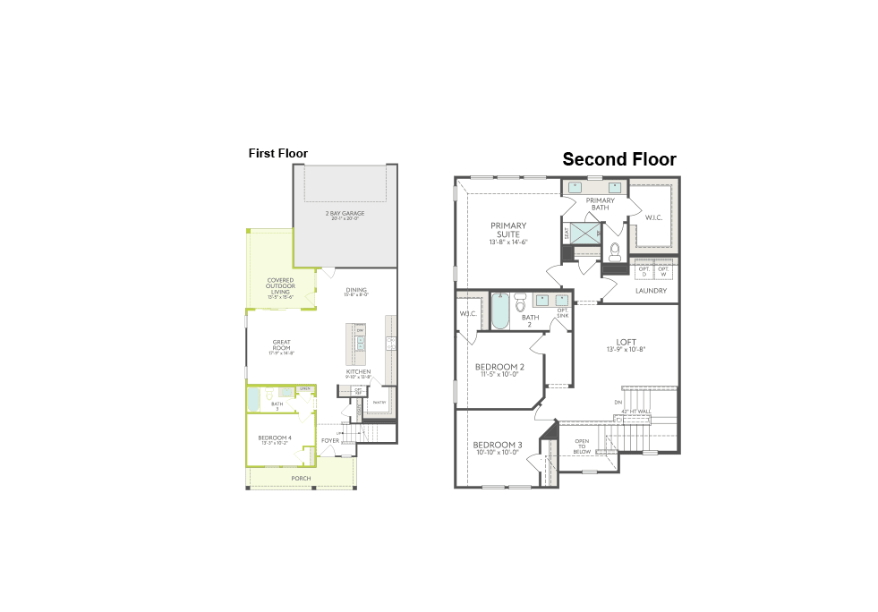 Floor plans for the first and second floors of a house are displayed against a white background.