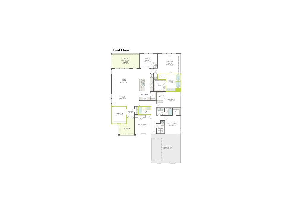 A floor plan of a house is displayed against a white background, with the first floor layout clearly outlined.