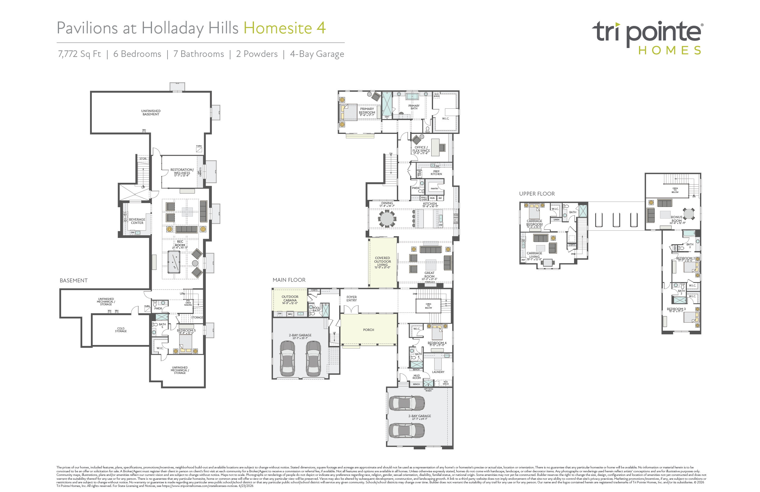 Three detailed floor plans of houses are presented against a white background, with the Tri Pointe Homes logo in the upper right corner.