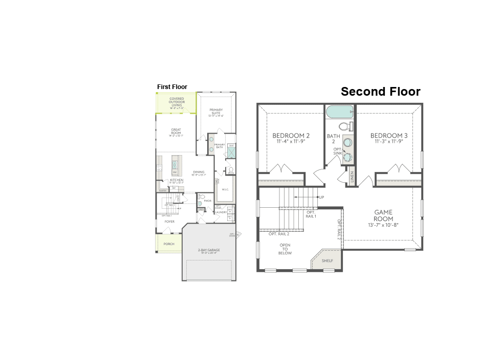 Floor plans for the first and second floors of a house are displayed against a white background.