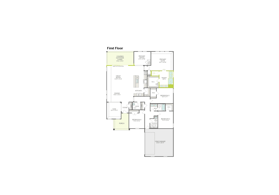 A floor plan of a house is displayed against a white background, with the first floor layout clearly visible.