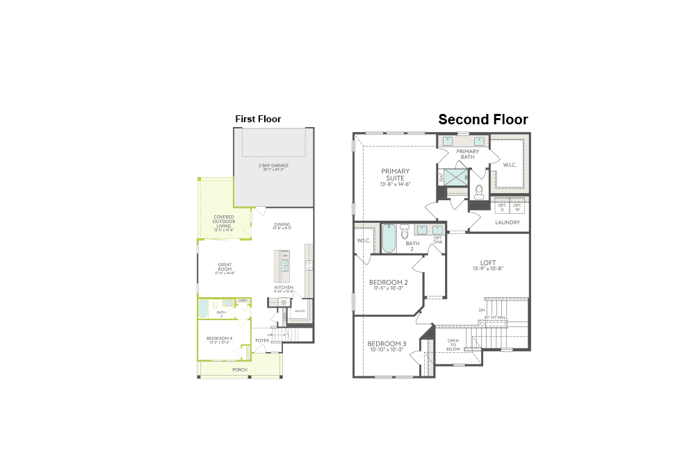 Floor plans for the first and second floors of a house are displayed against a white background.