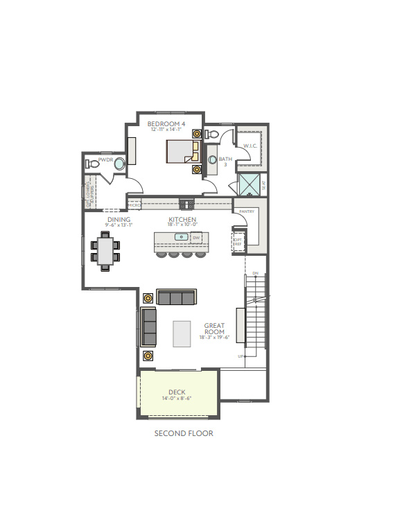 A detailed architectural floor plan of a second floor is centered against a plain white background.