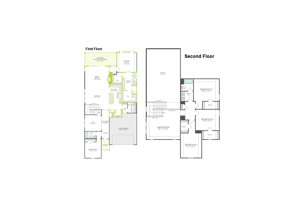 Two detailed architectural floor plans for a first and second floor are centered against a plain white background.