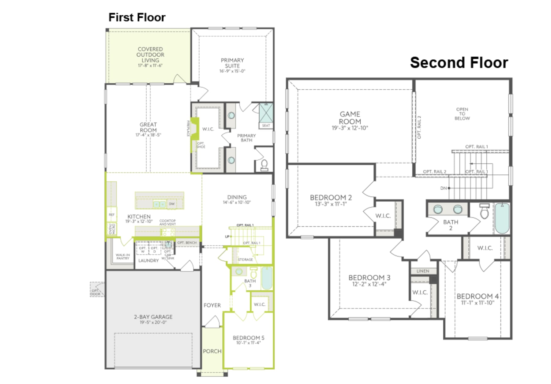 The image presents a detailed floor plan for a two-story residential property, showcasing the layout and dimensions of the first and second floors.